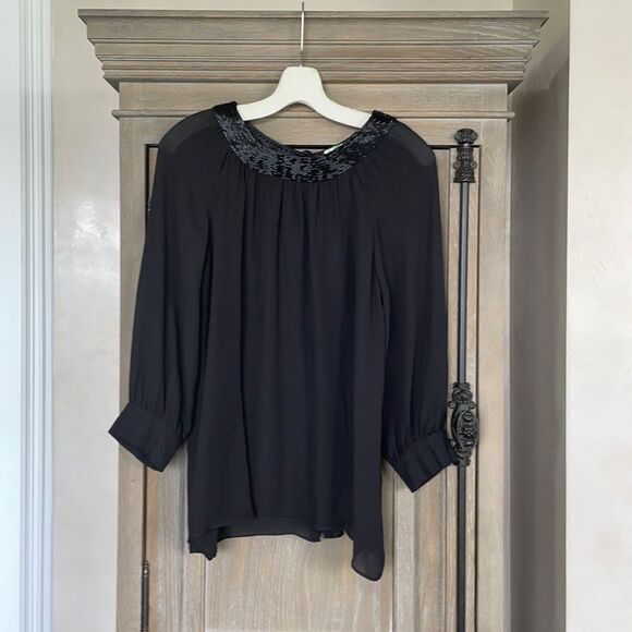 Parker Tops - Parker silk beaded blouse sheet top black small